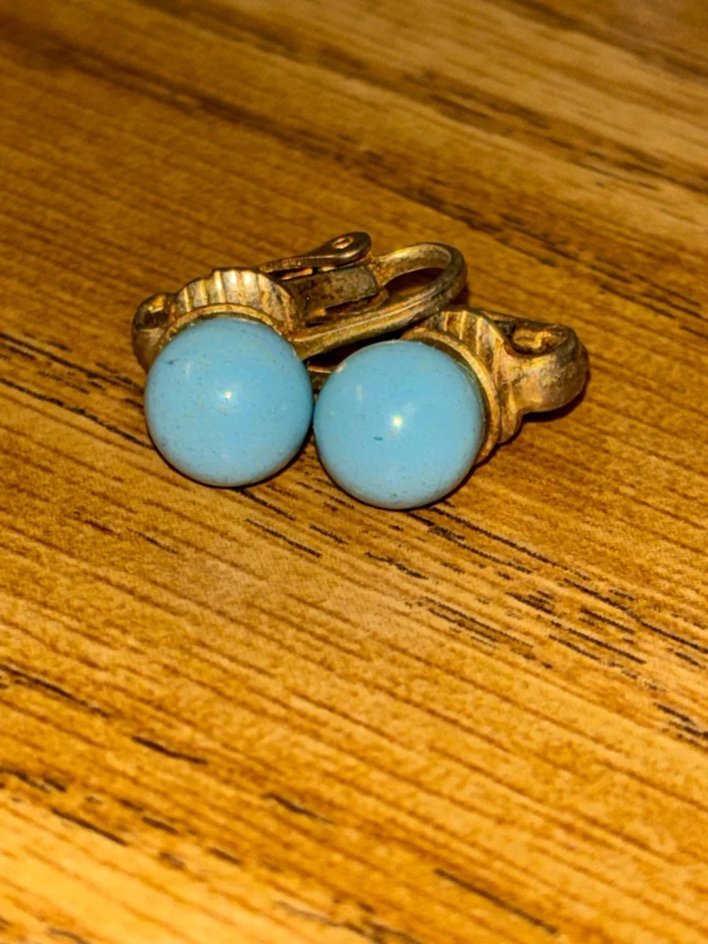 Vintage estate sale Gold-Tone Clip-On Earrings with Light Blue Beads